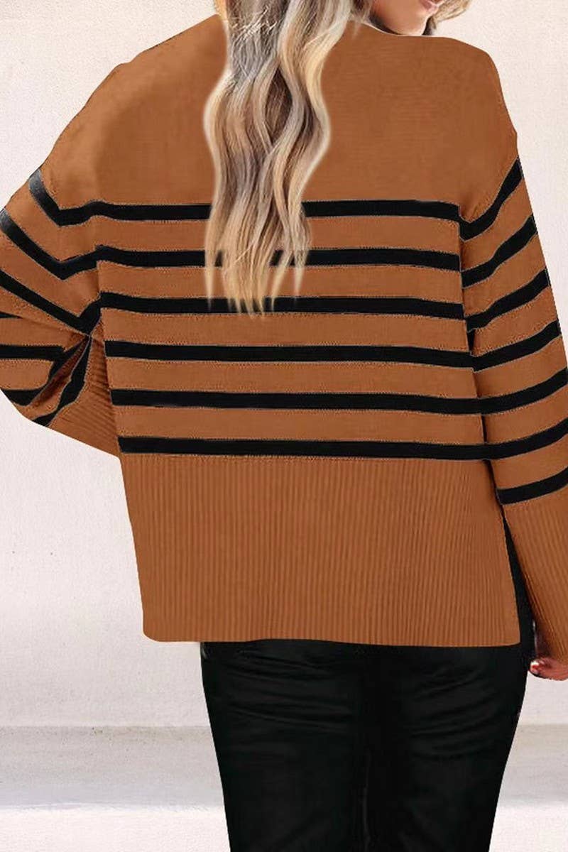 CWOSWL07683_STRIPED LOOSE-FITTING PULLOVER KNIT SWEATER