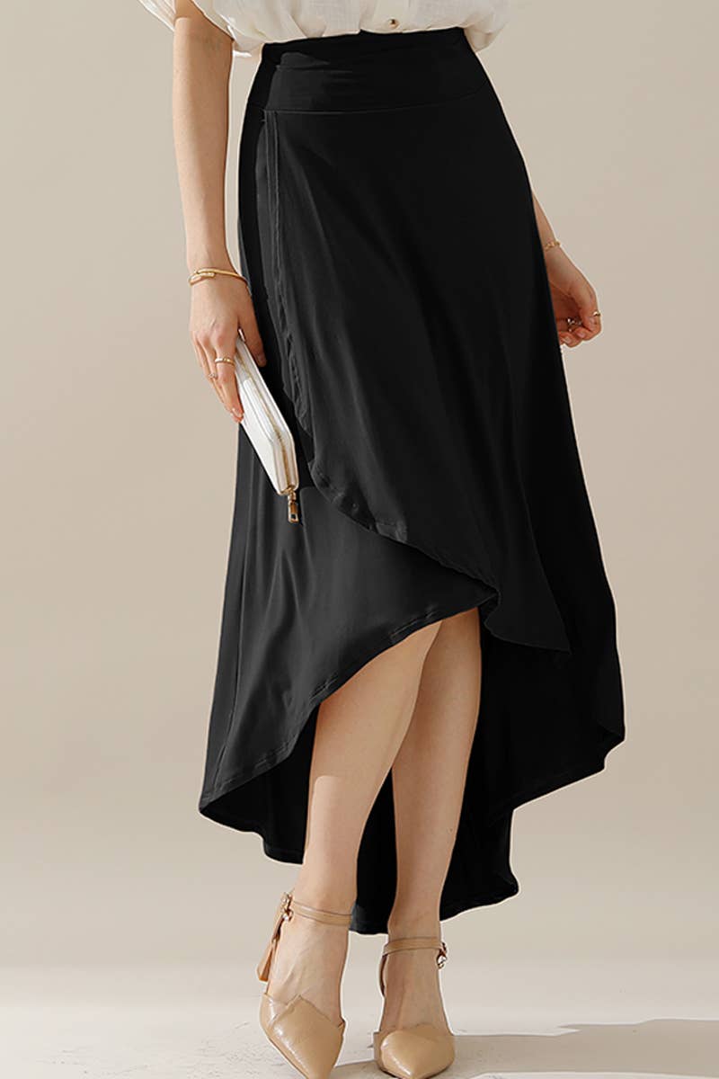 CWBLS090_OVERLAP HIGH WAIST BANDED FLARE MAXI SKIRT