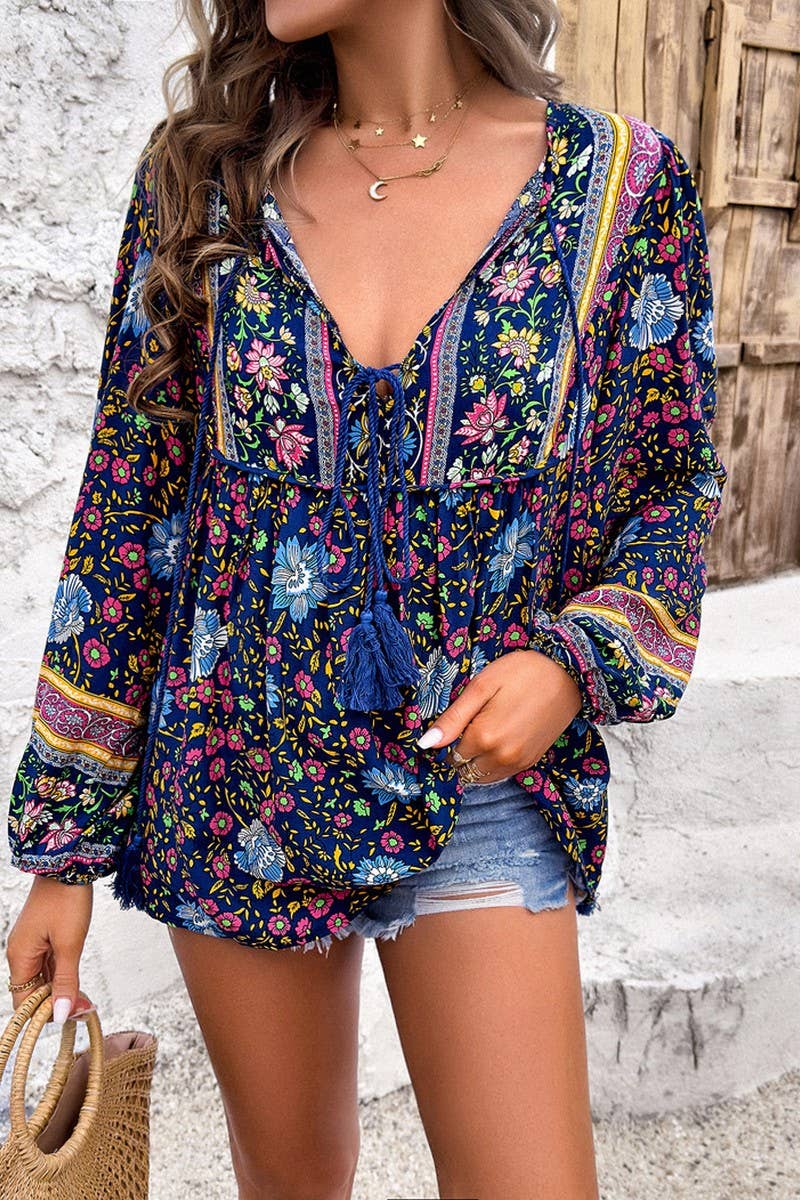 CWTTL2065_SPRING AND SUMMER V-NECK CONTRAST LOOSE SHIRT