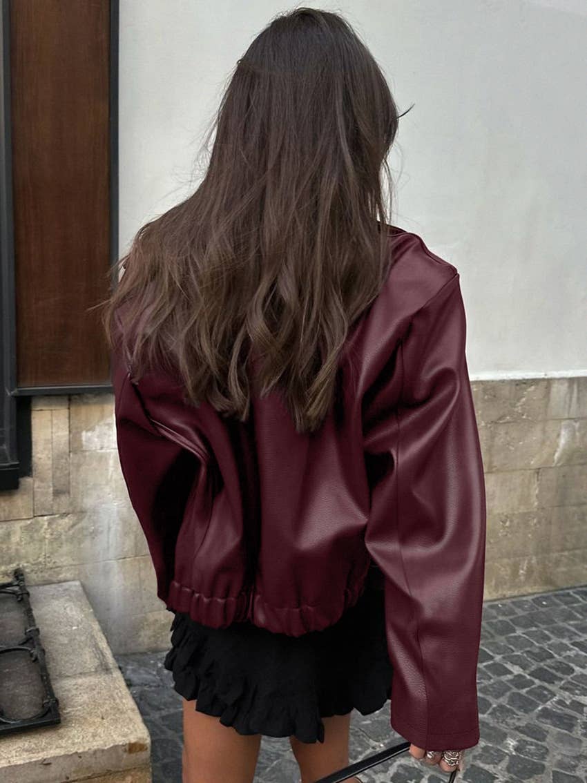 CWOJA1592_ANGORA RED LEATHER BIKER GIRL FASHION JACKET