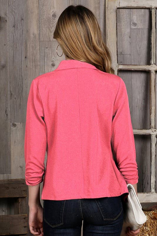 CWOBL041-P_PLUS SLEEVESHIRRING DETAILED OPEN CASUAL BLAZER