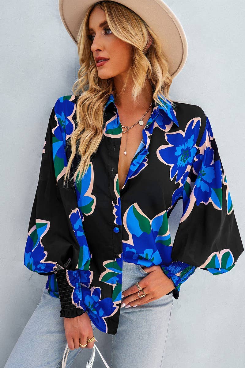 CWTBLL2770_LAPEL LONG SLEEVE PRINTED SHIRT TOP