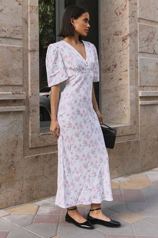 CWDMD5264_V-NECK HIGH WAIST FLORAL MAXI SKIRT