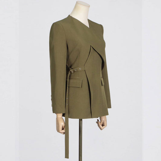 Chic V-Neck Belted Blazer Jacket for Women
