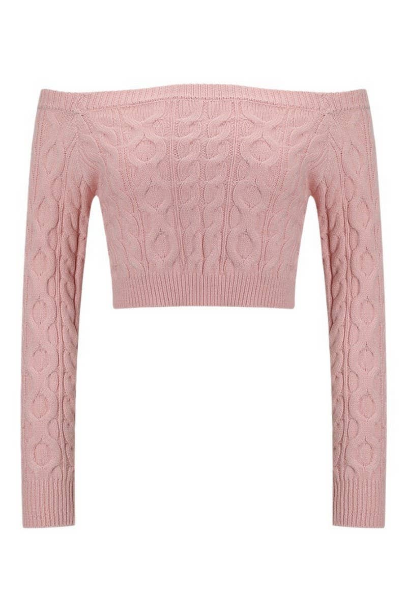 CWOSWL5220_OFF-THE-SHOULDER CROPPED CHUNKY KNIT SWEATER