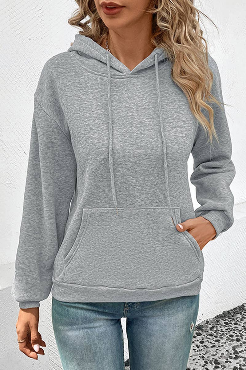 CASUAL HOODED PULLOVER SOLID COLOR POCKET HOODIE