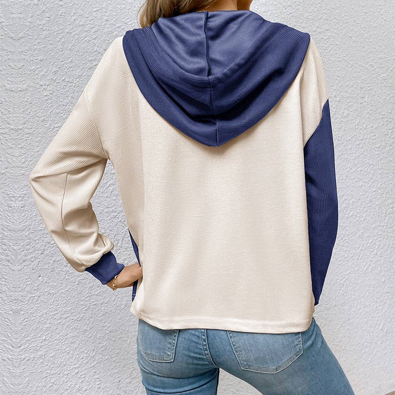 Contrast color loose hooded hoodie