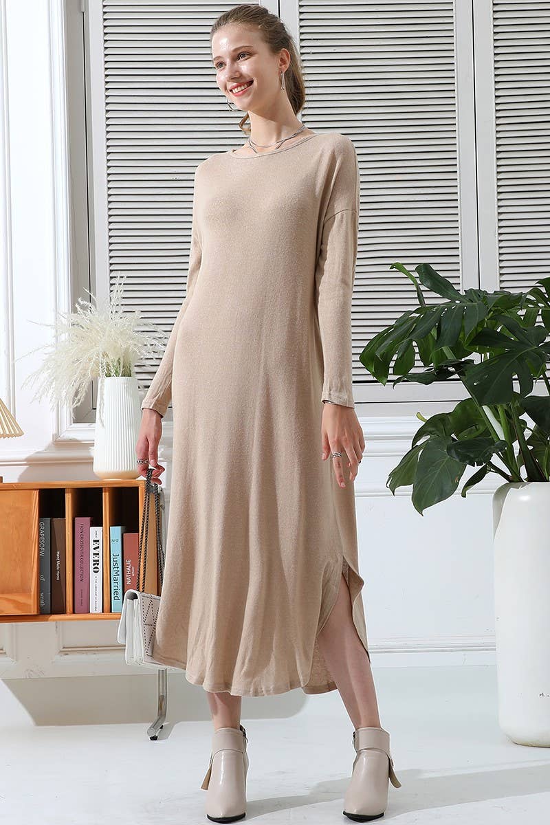 CWDMD823_SOFT AND WARM ROUND NECK SWEATER KNIT TUNIC DRESS