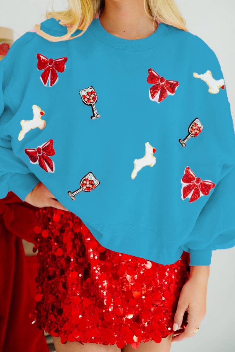 CWOSWL07755_HALLOWEEN MULTICOLOR SEQUINED CREW NECK TOP