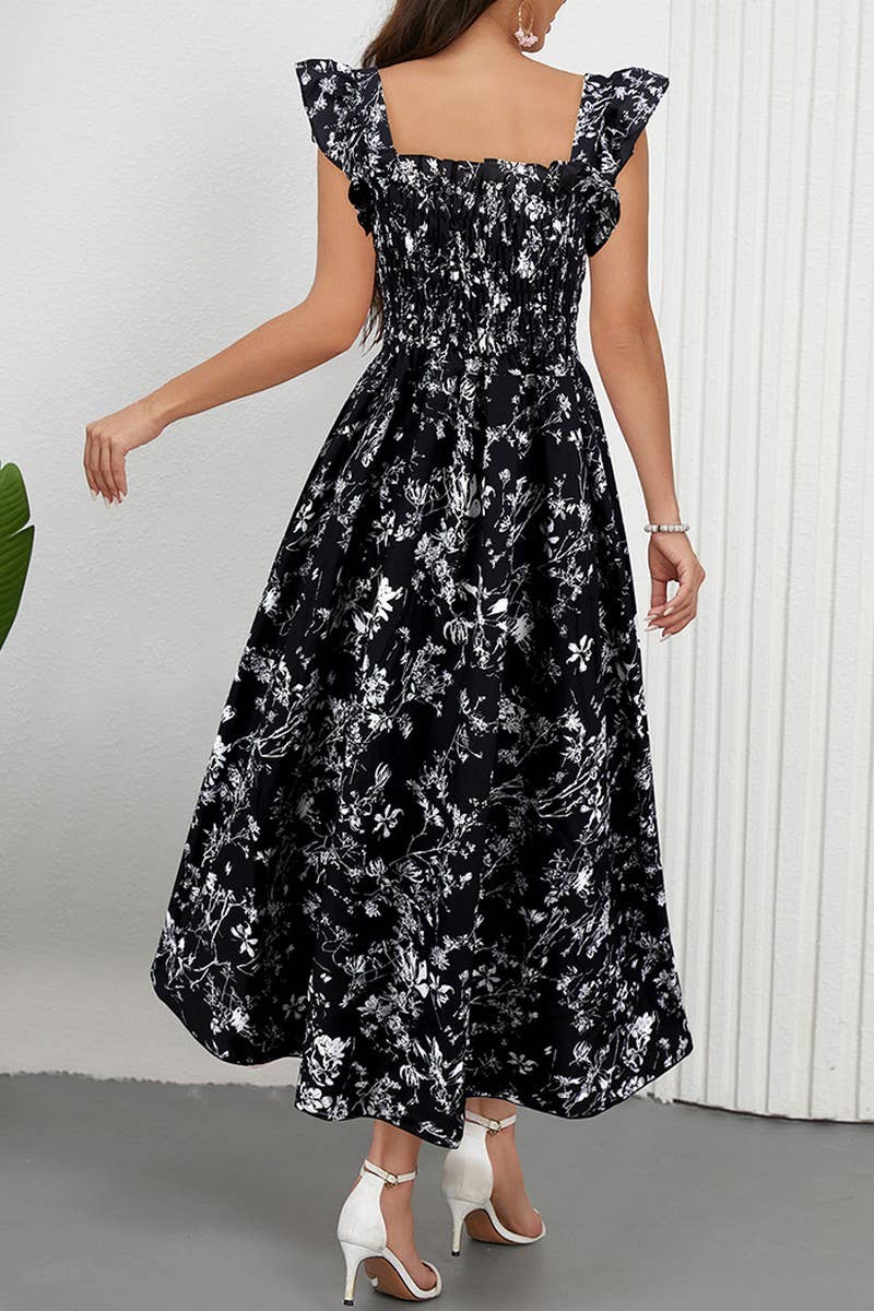 CWDMD6205_FLORAL FLUTTER SLEEVE SQUARE NECK MAXI DRESS