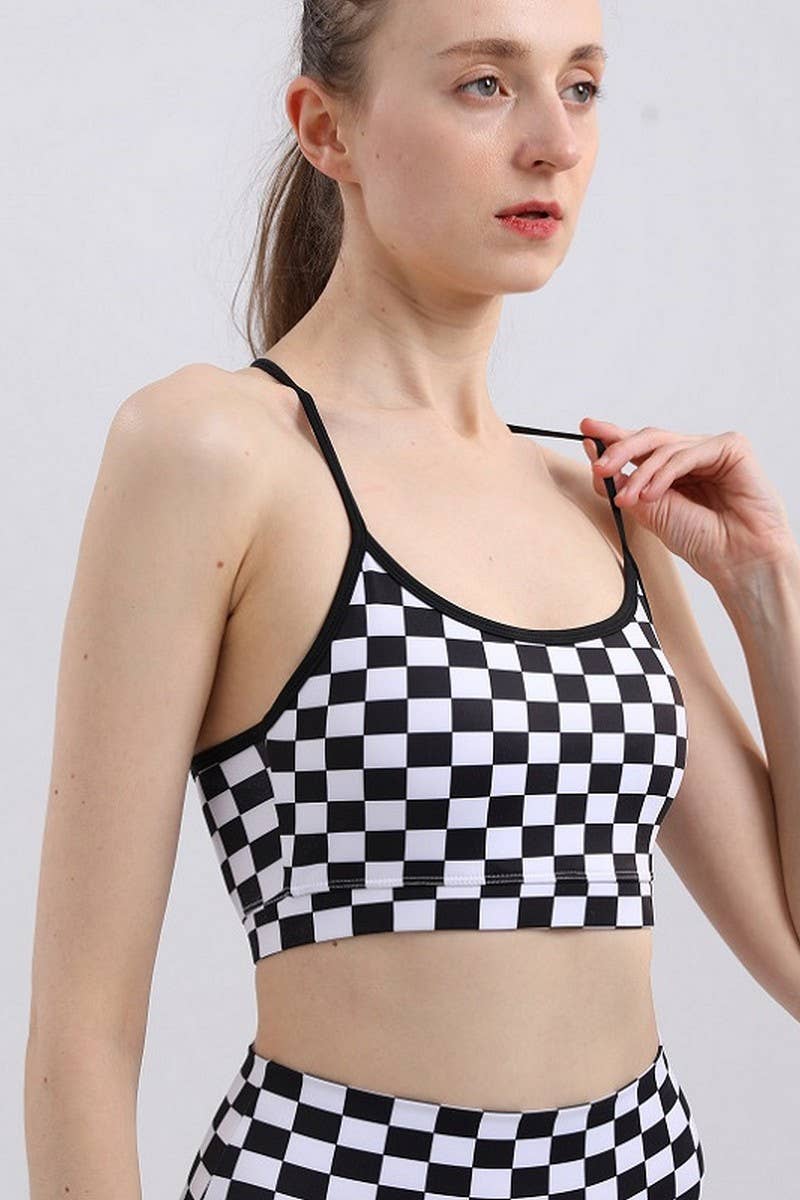 CWTTK1105_YOGA TANK TOP WITH CHECKERBOARD PRINT AND PADDING