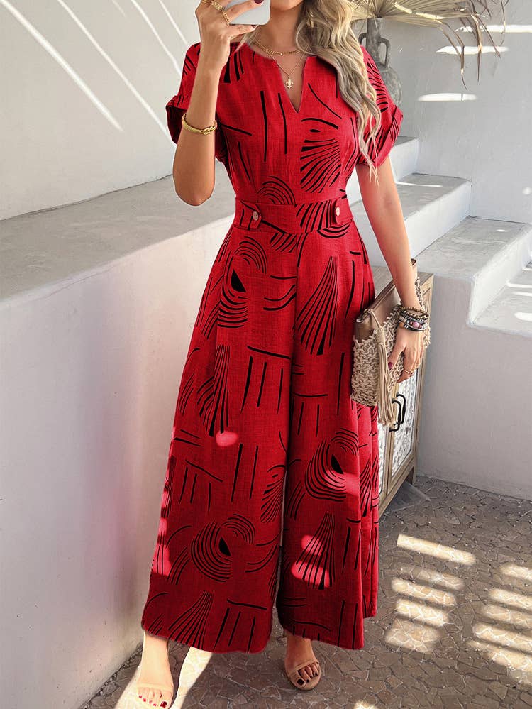 Casual holiday style wide leg one-piece trousers