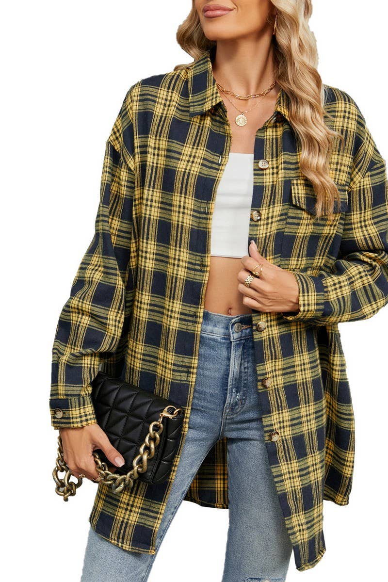 CWTBLL3745_AUTUMN AND WINTER STRIPED PLAID BUTTON-DOWN SHIRT