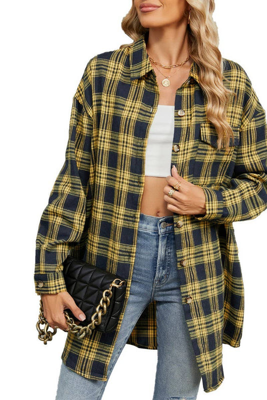 CWTBLL3745_AUTUMN AND WINTER STRIPED PLAID BUTTON-DOWN SHIRT