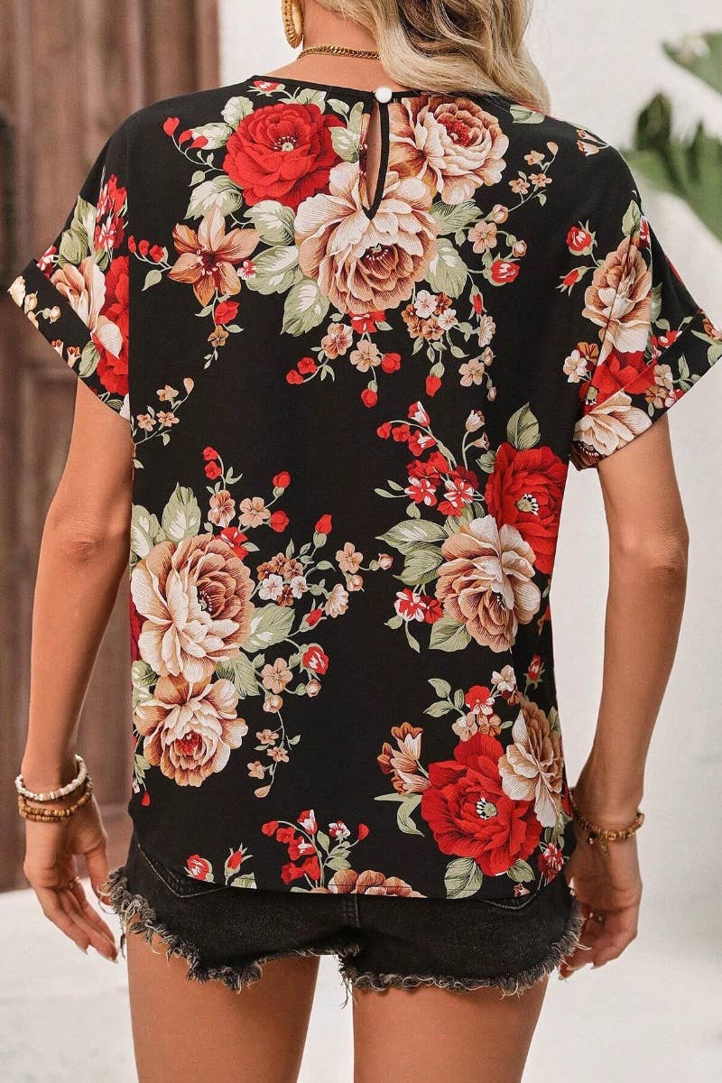 CWTBLS1142_SUMMER PRINT MULTI-COLORED SHORT-SLEEVED TOP