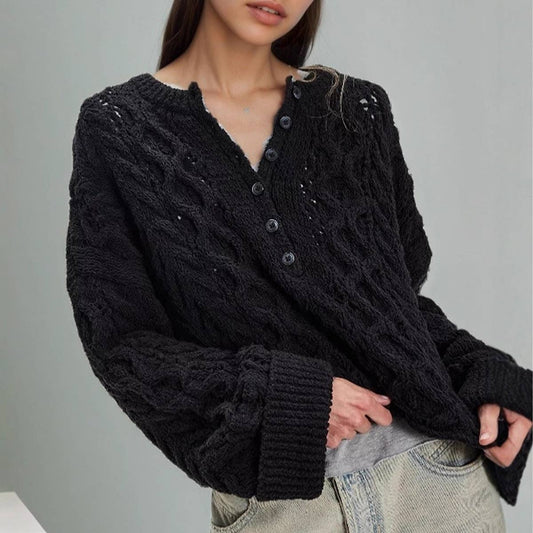 Casual knitted V-neck single-breasted cardigan
