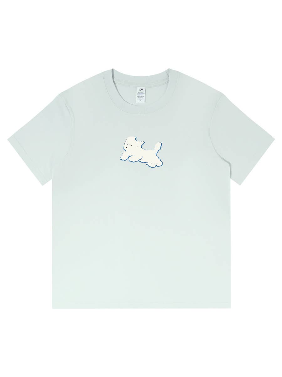 CWTTS0927_LITTLE WHITE DOG PRINT CREW NECK SHORT SLEEVE