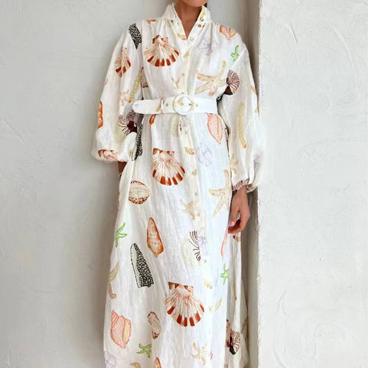CASUAL LANTERN SLEEVES CASUAL FASHION PRINT DRESS