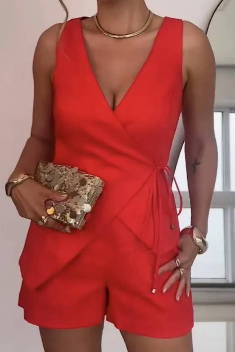 CWSTB2004_SLEEVELESS DEEP V SOLID COLOR SHORT SLEEVE SET