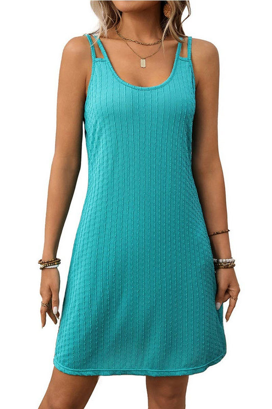 CWDSD7276_SOLID COLOR ROUND NECK SUSPENDER SLEEVELESS DRESS