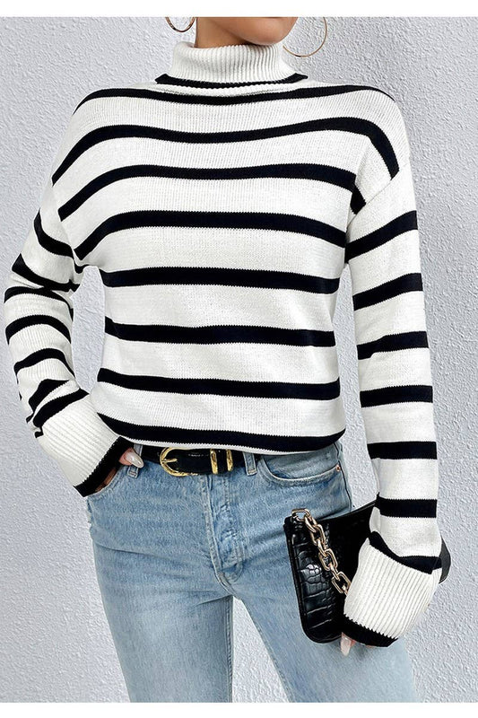 CWOSWL2699_CONTRAST COLOR HIGH COLLAR STRIPED KNIT TOP