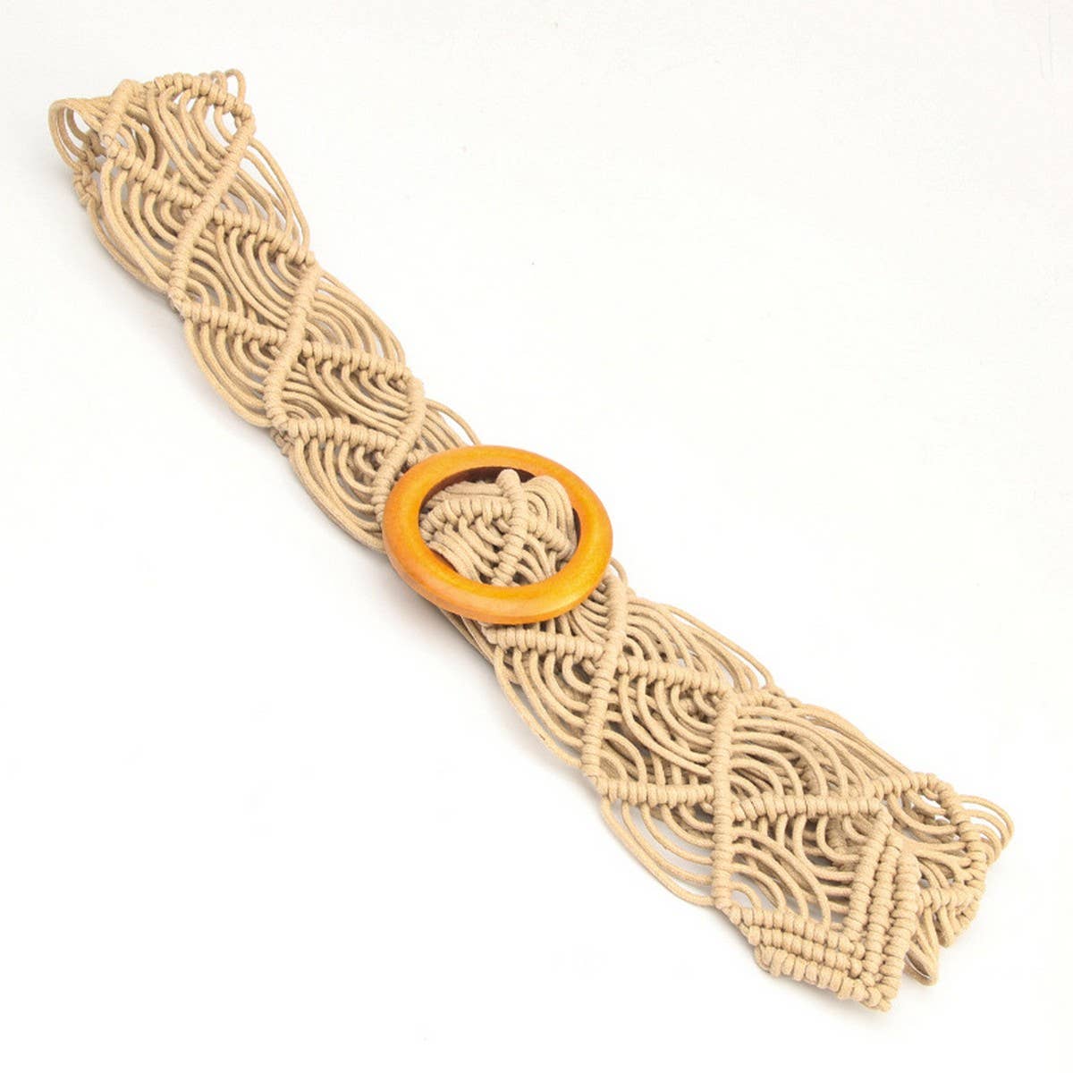 HANDMADE VINTAGE WOVEN BELT ROUND WOODEN BUCKLE_CWABE0408