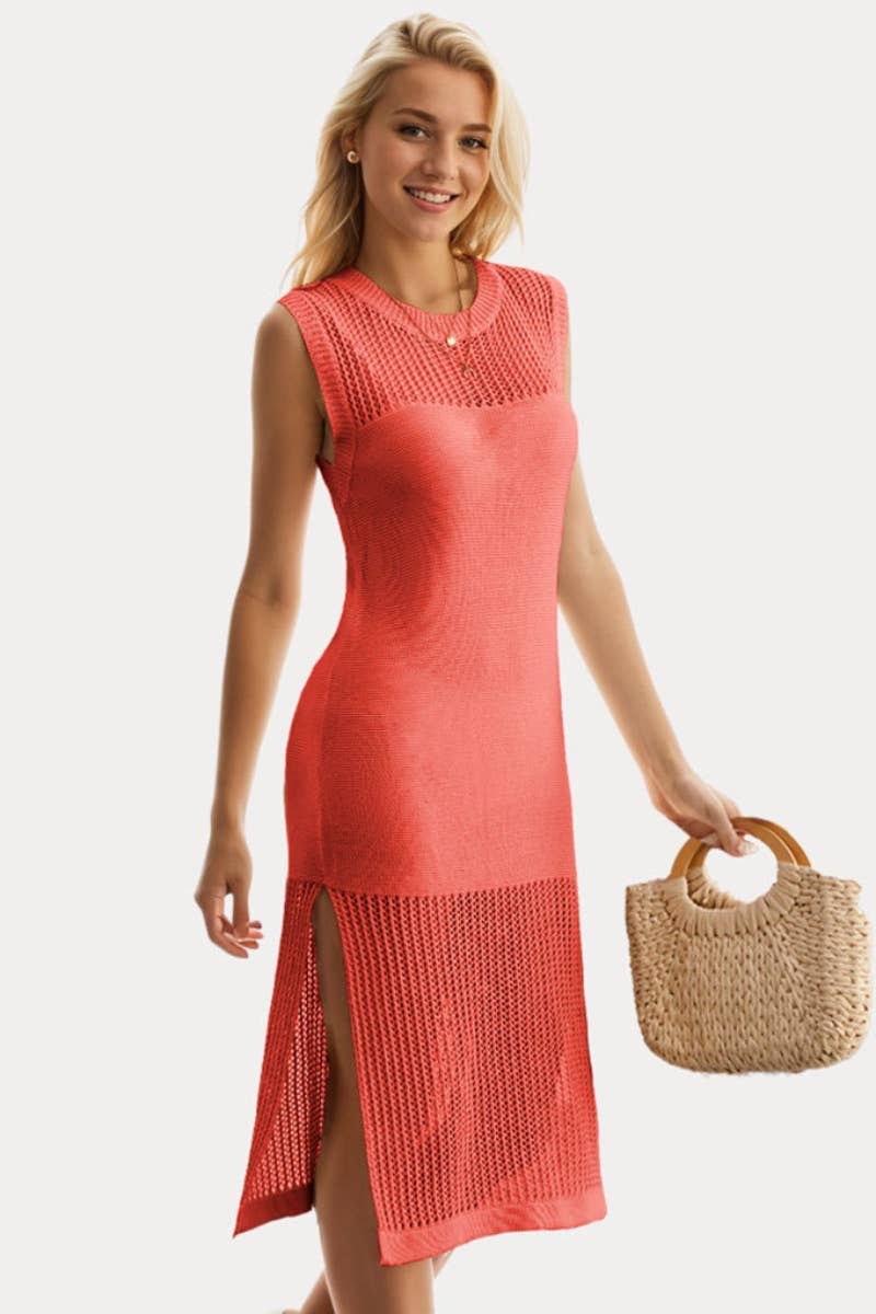CWDSD3916_KNITTED HOLLOWED-OUT SEE-THROUGH SLEEVELESS DRESS