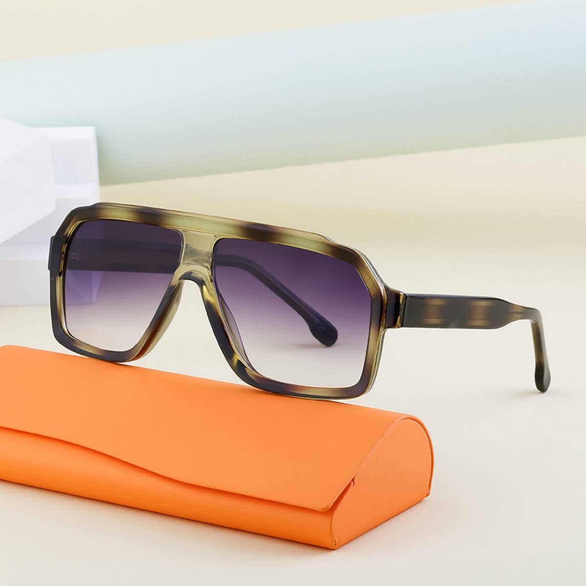 RETRO ACRYLIC INSERT LARGE SQUARE FRAME SUNGLASSES_CWASG0722