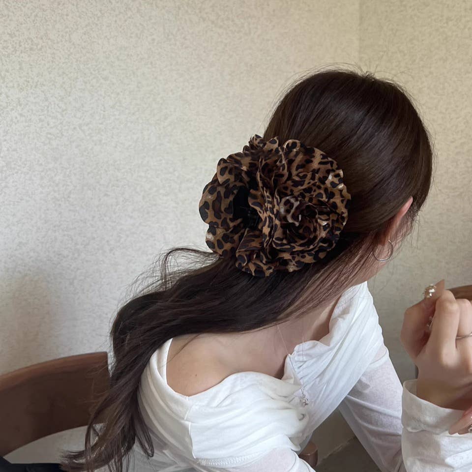 DESIGN LEOPARD PRINT FLOWER FULL BACK HAIR CLIP