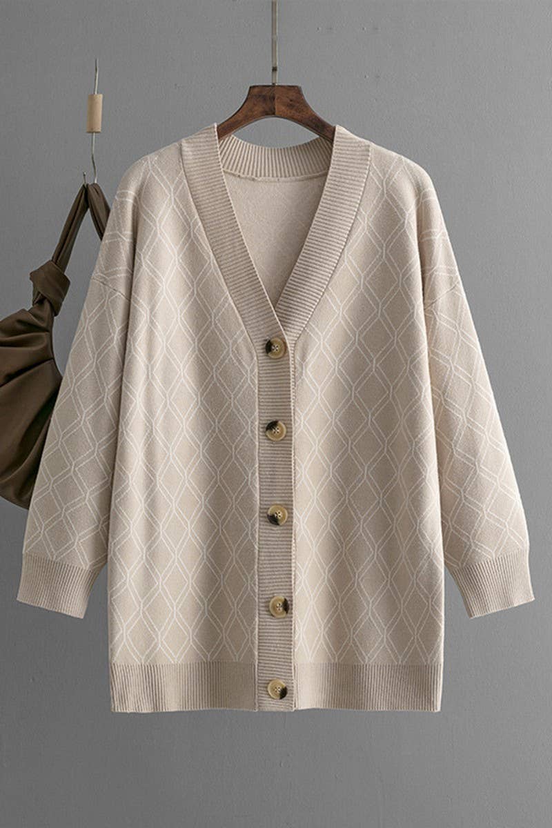 CWOCAL00662_CASUAL LOOSE DIAMOND KNIT CARDIGAN