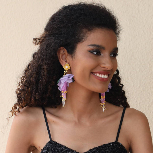 Boho Floral Tassel Earrings ??Gold Plated Design_CWMM6193