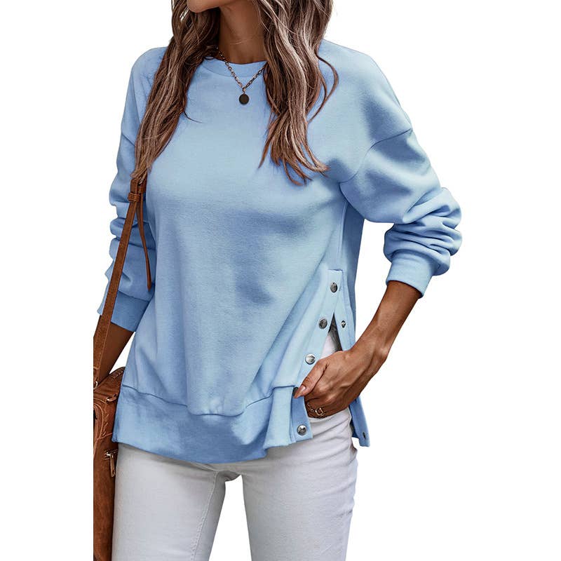 Casual style split loose long-sleeved sweatshirt