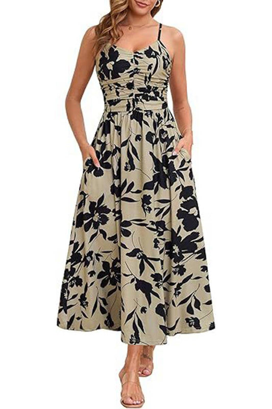 CWDHL1087_SPAGHETTI STRAP FLORAL PRINT TANK DRESS