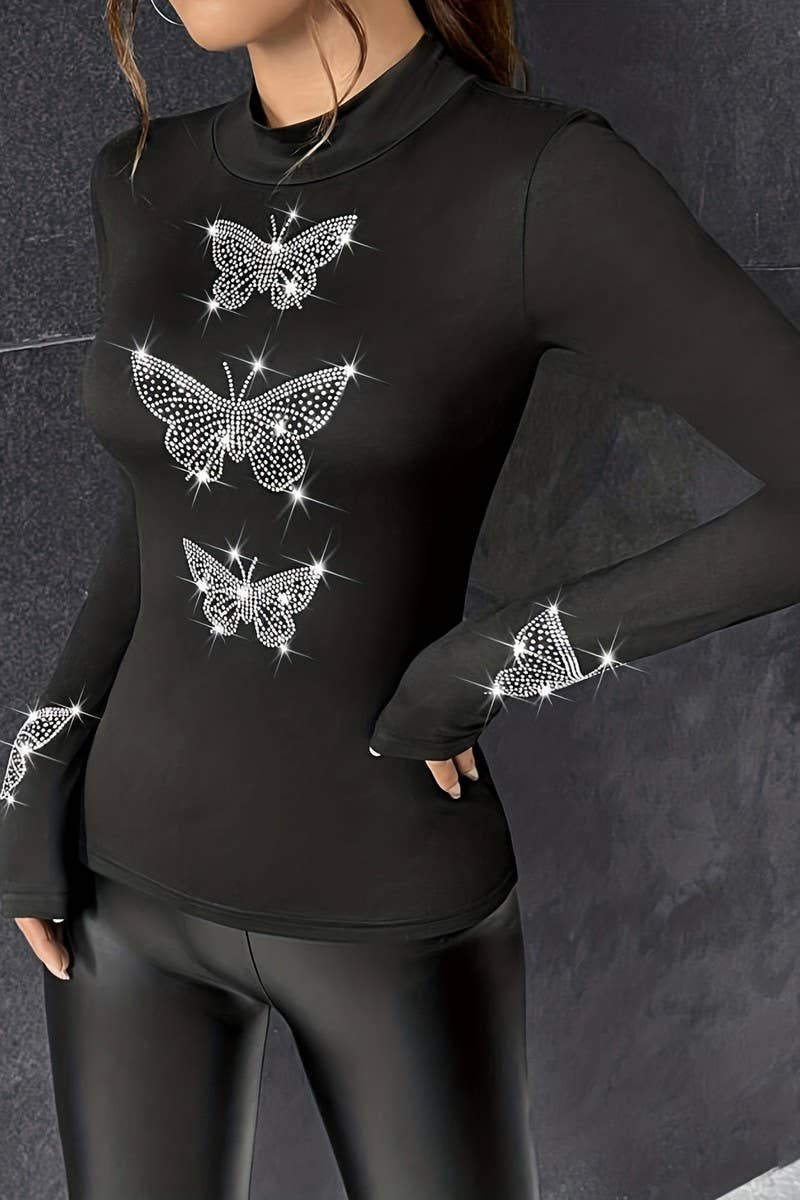 CWTBLL3559_RHINESTONE BOWKNOT STAND COLLAR BOTTOMING TOP