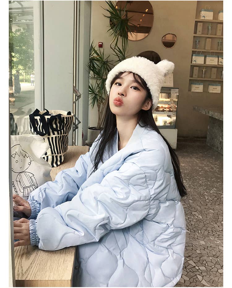 Collar diamond plaid thick padded jacket