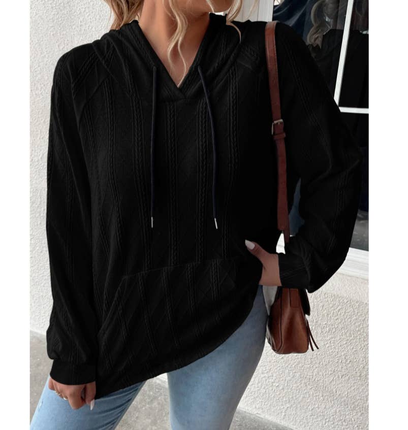 Casual jacquard patch loose hooded sweatshirt