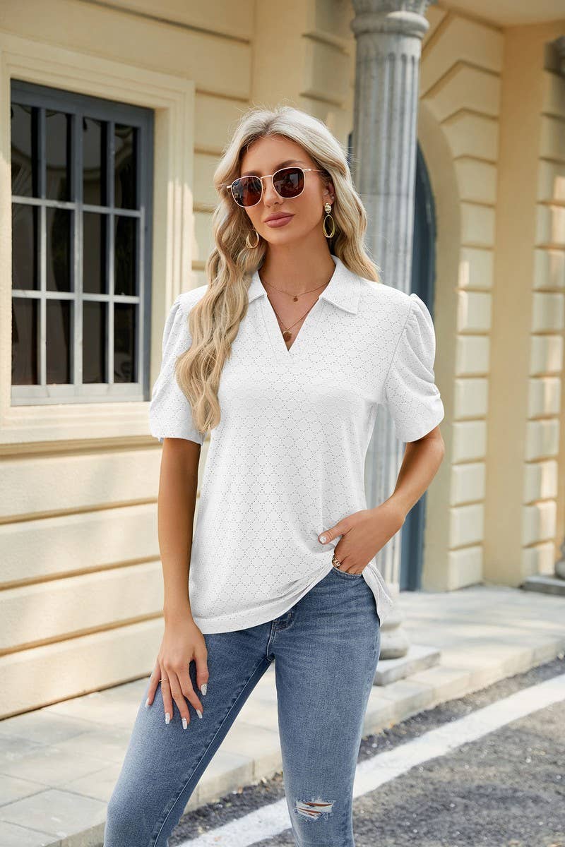 CWTTS0838_V-Neck Short Sleeve Knit Top