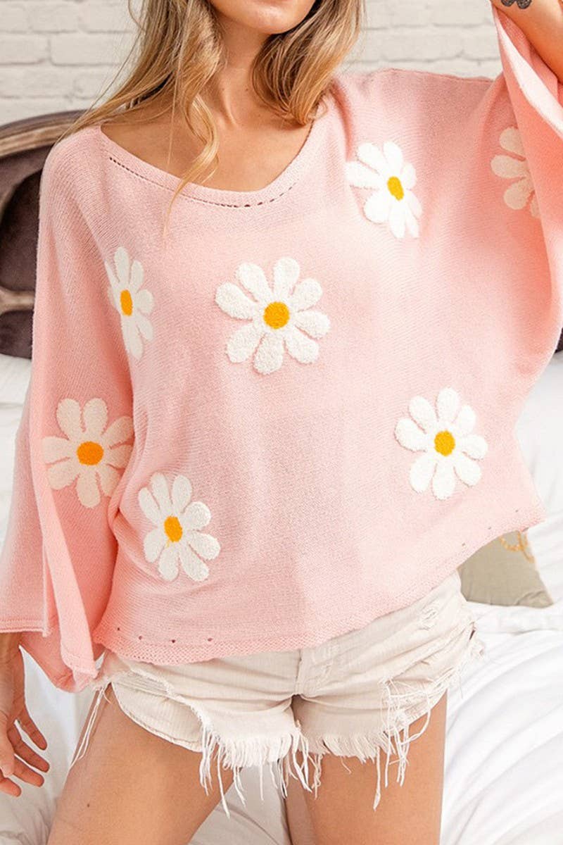 CWOSWL2940_V-NECK FLORAL EMBROIDERED KNITTED SWEATER
