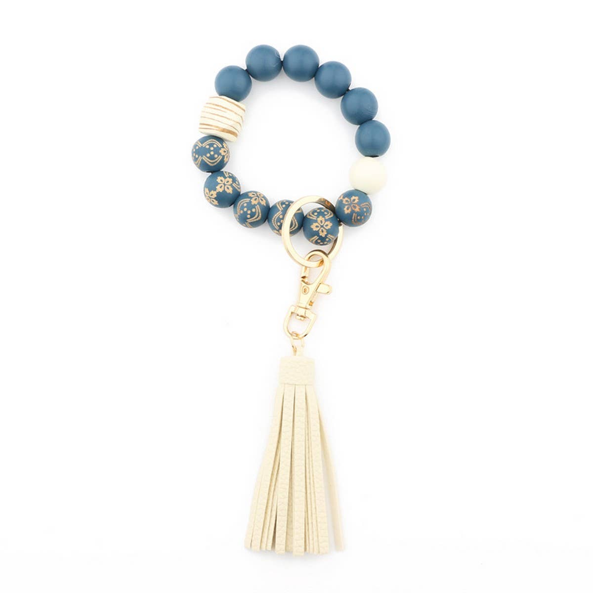 Leopard & Plaid Bead Bracelet Keychain Tassel
