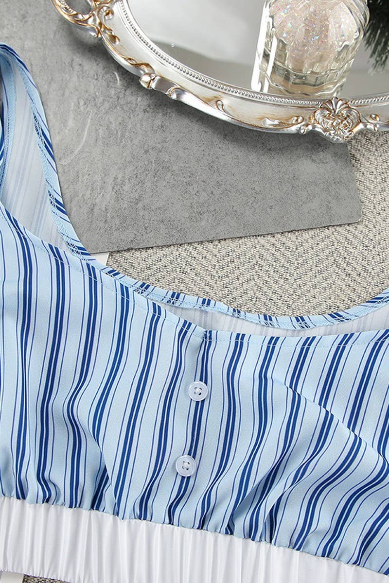 CWSPJ0339_PRINTED STRIPED PAJAMAS THREE-PIECE SET