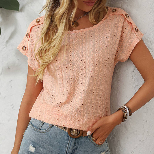 Cutout Solid-color round-neck short-sleeved Top