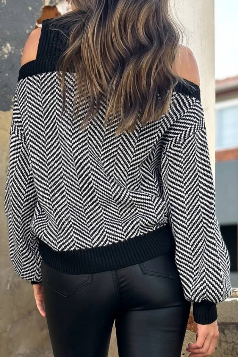 CWOSWL6607_TURTLENECK OFF-SHOULDER LONG-SLEEVED SWEATER