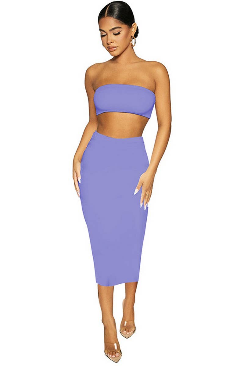 CWSS1098_NAVEL-BARING TUBE TOP TIGHT SKIRT TWO-PIECE SET