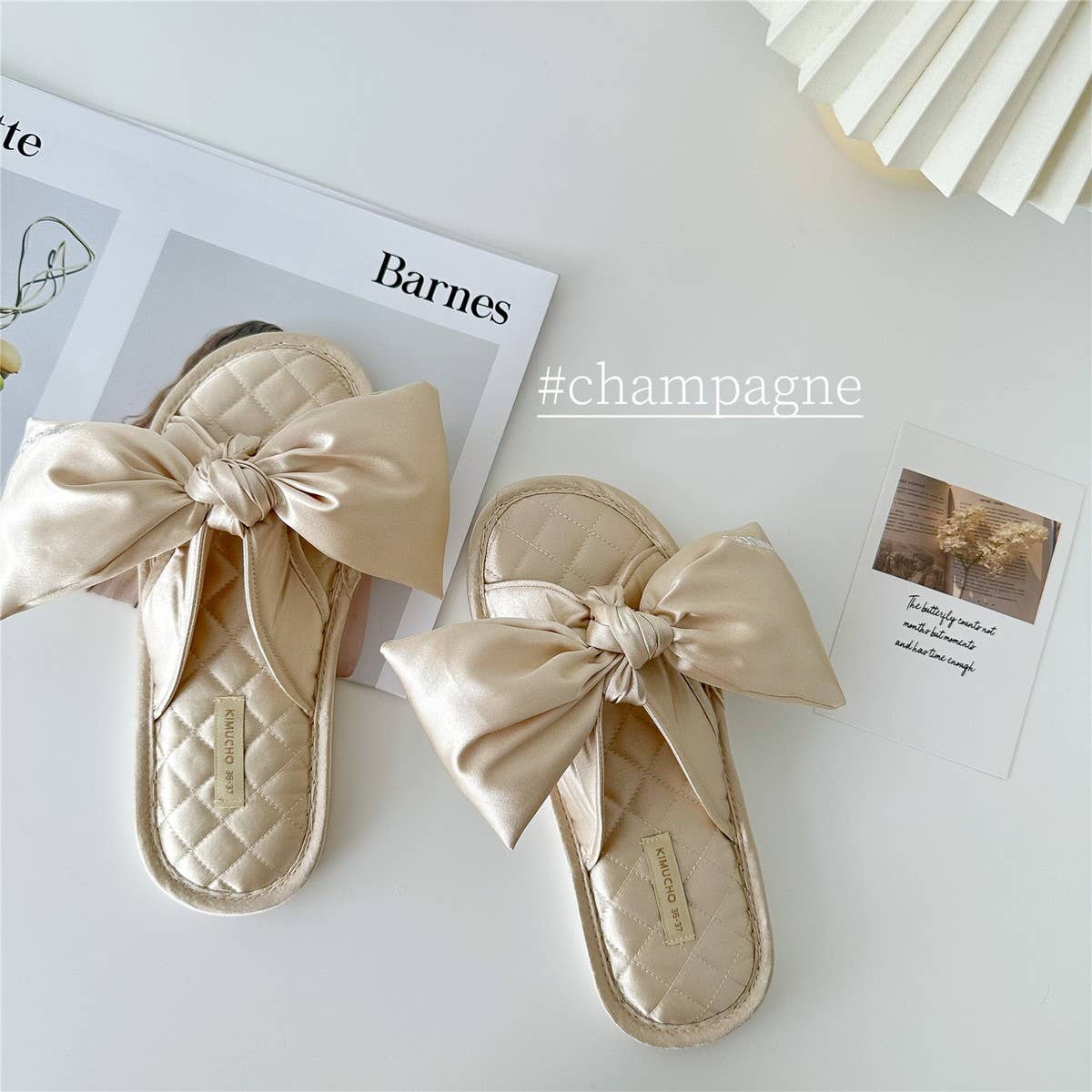 LETTER EMBROIDERED HOLLOW BOW HOME SLIPPERS