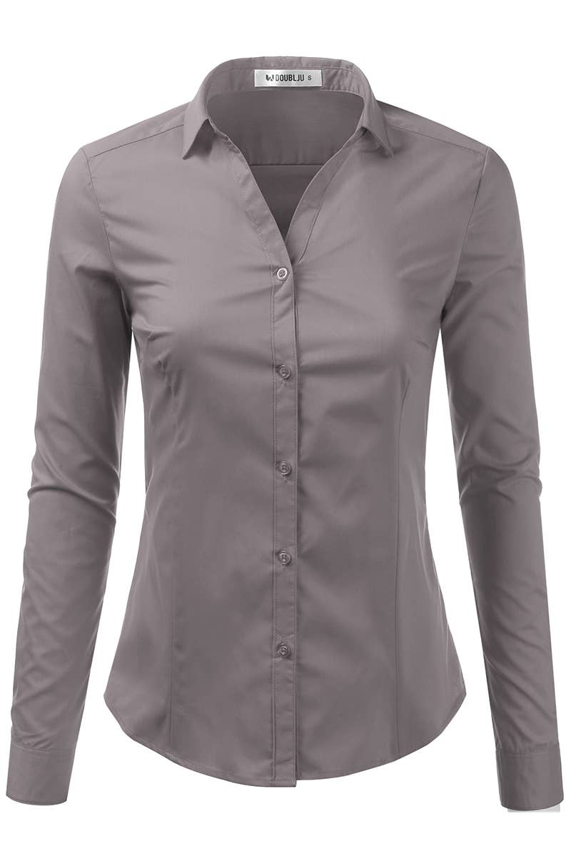 CWTSTL708_Basic Slim Fit Simple LongSleeve Button Down Shirt