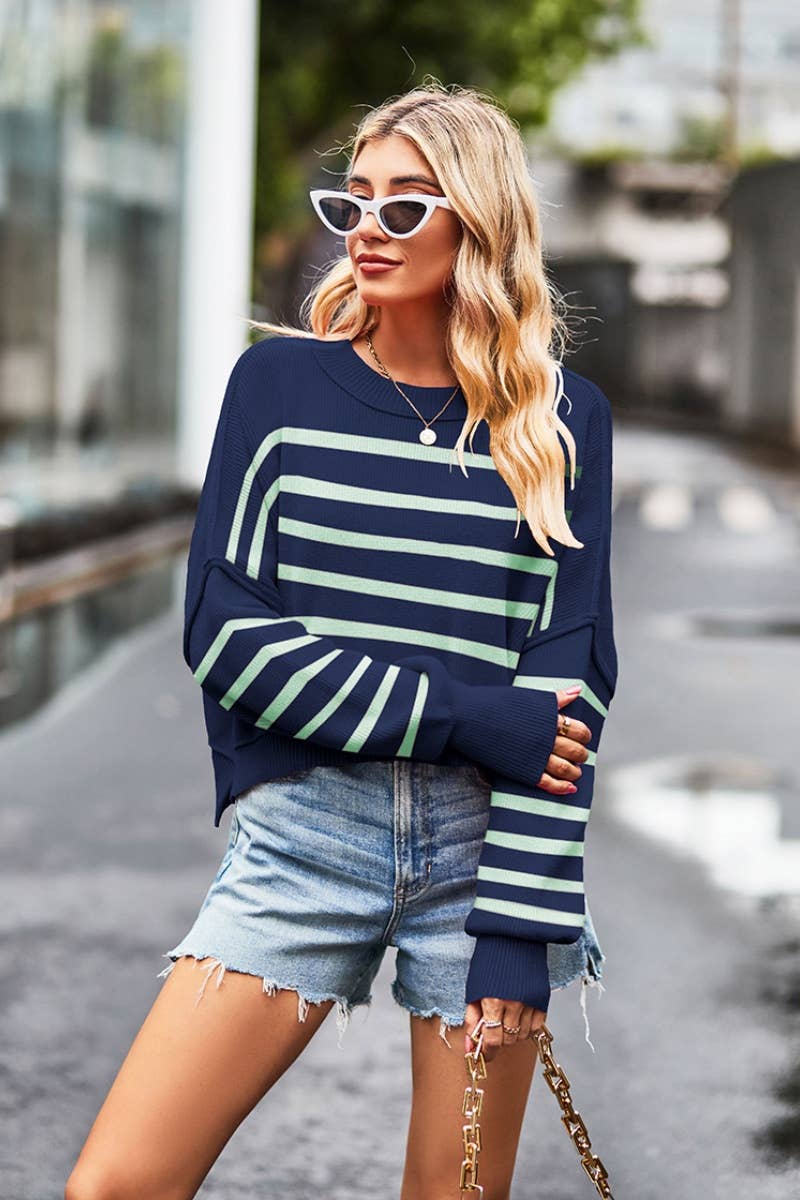 CWOSWL6736_STYLISH CREW NECK LONG-SLEEVED PULLOVER SWEATER