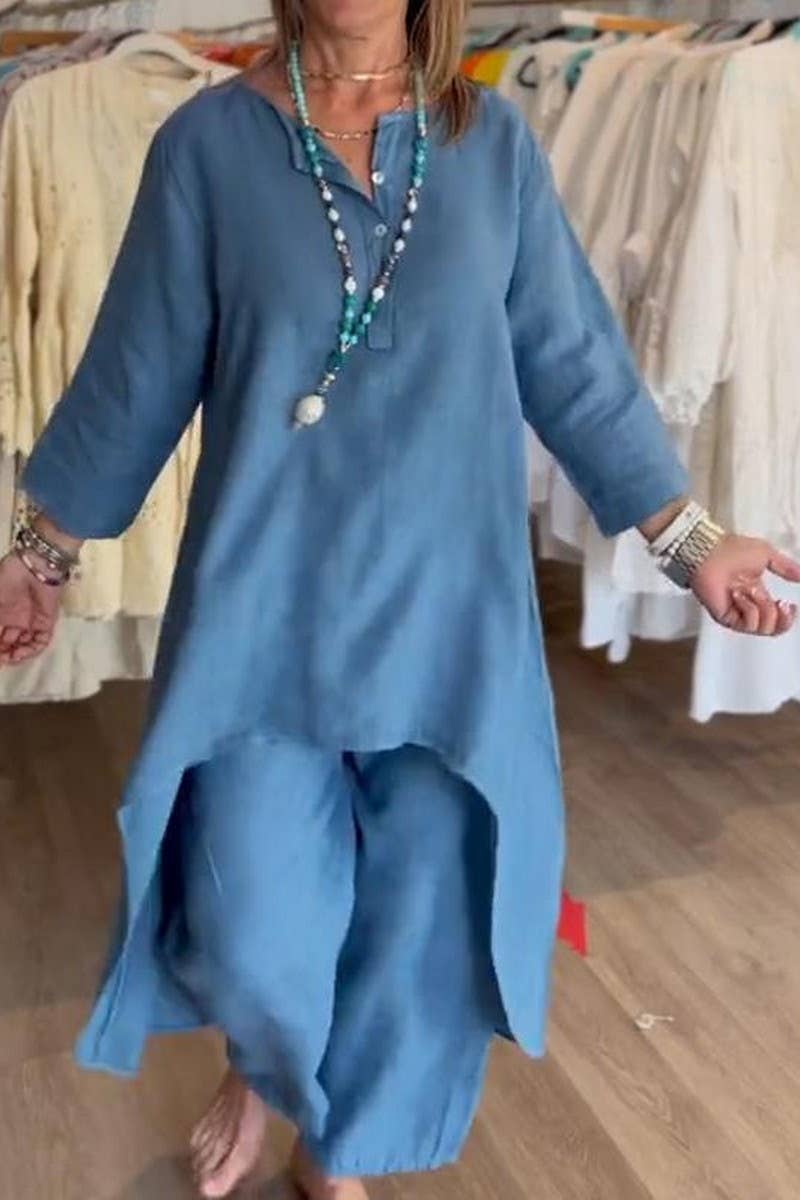 CWSTB1400_SOLID COLOR LONG-SLEEVED COTTON AND LINEN SUIT