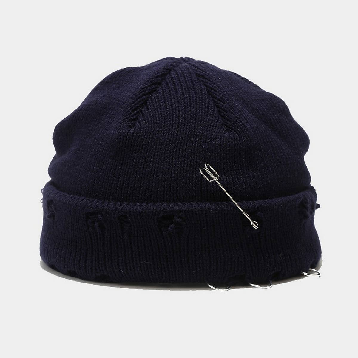 CWAH3168_NEW STYLE IRON RING PIN HOLE WOOL KNITTED HAT