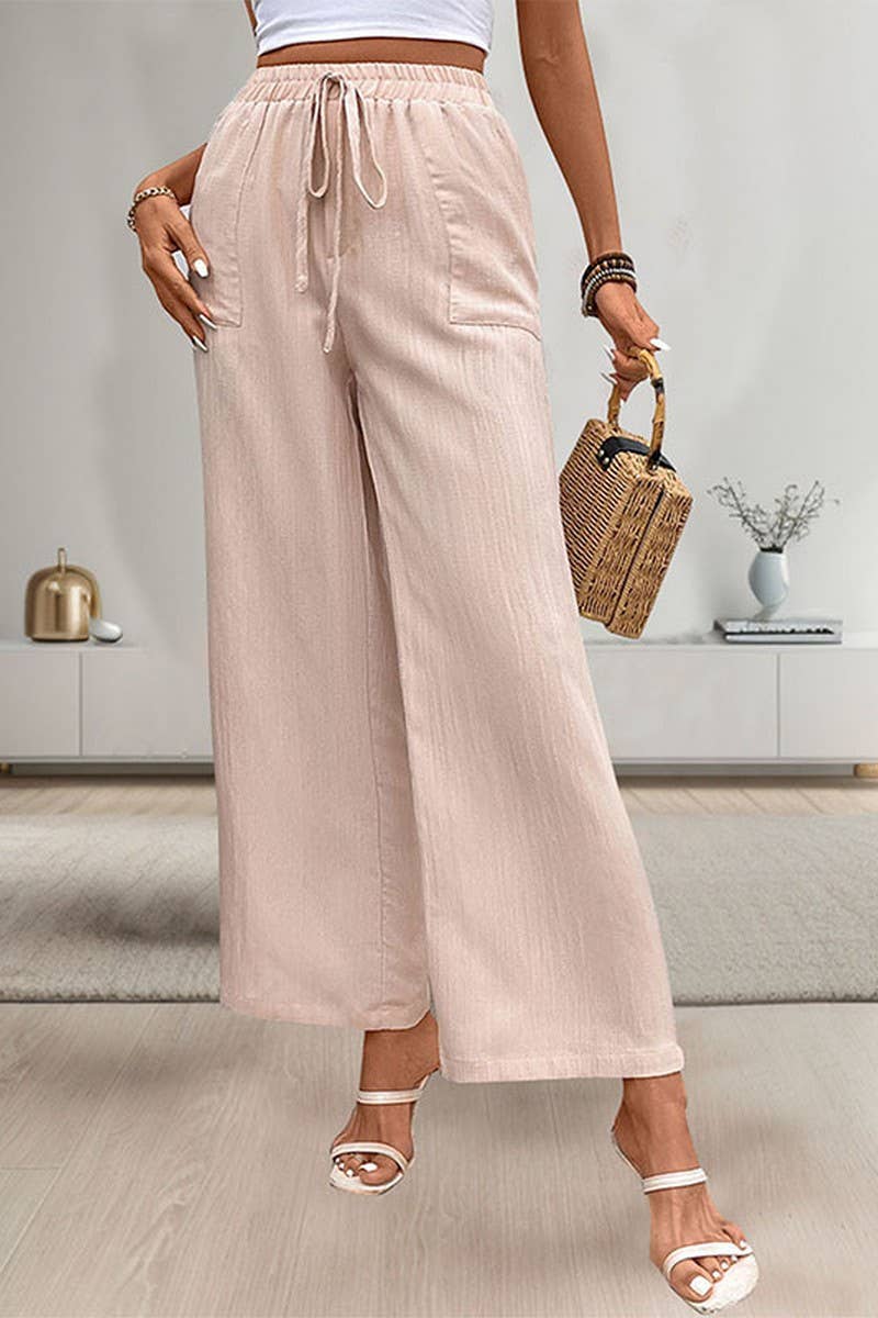 CWBLP0804_CASUAL ELASTIC HIGH WAIST STRAIGHT PANTS