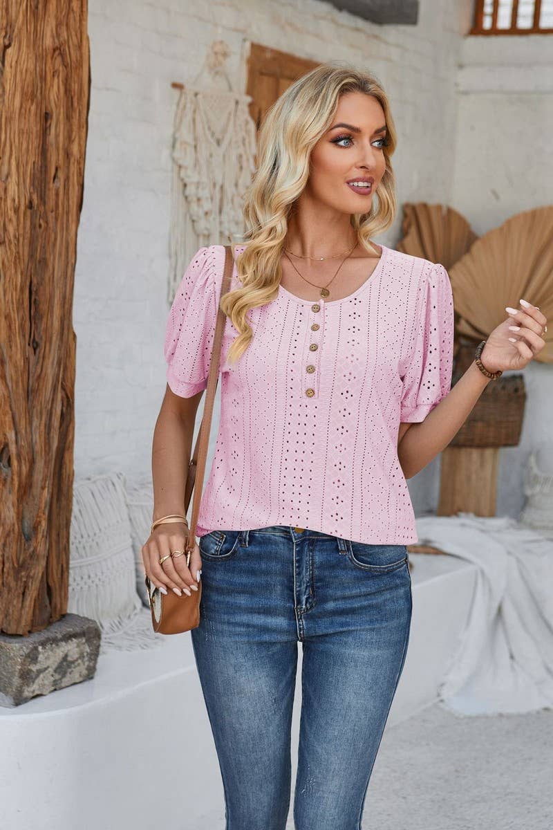 CWTTS00715_SUMMER SHORT-SLEEVED CASUAL CREW NECK TOP